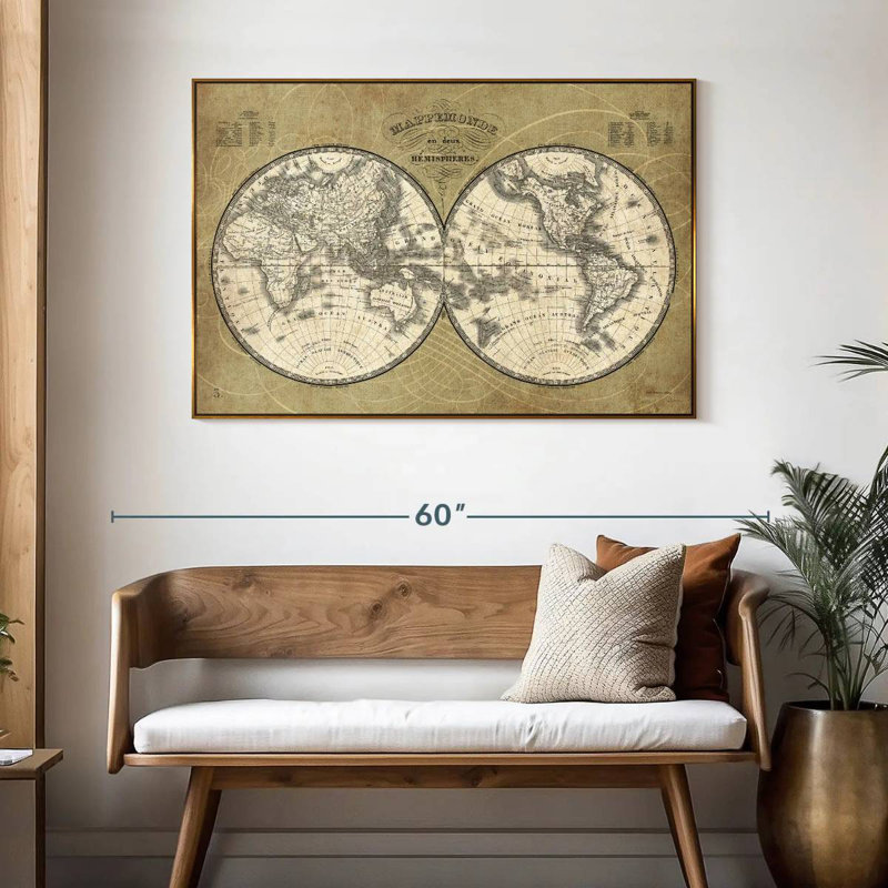 Carte du monde français I, 25 po x 17 po, Cadre flottant doré