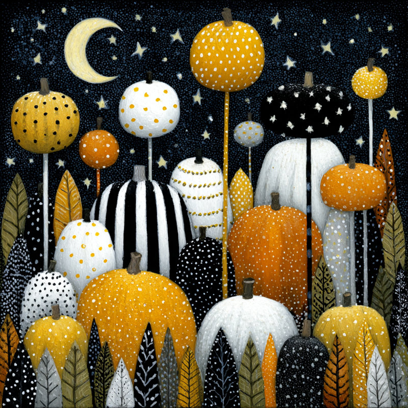 «Moonlit Pumpkin Grove», art mural sur toile tendue, H 20 po x l 20 po