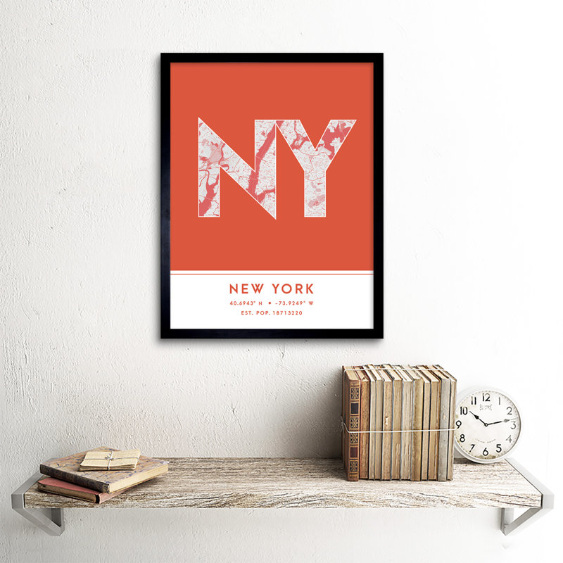 New York NYC United States City Map Orange - Single Picture Frame Typography