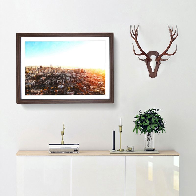 San Francisco California Skyline - Single Picture Frame Painting on MDF, Walnut Framed, 62cm H x 87cm W x 2cm D