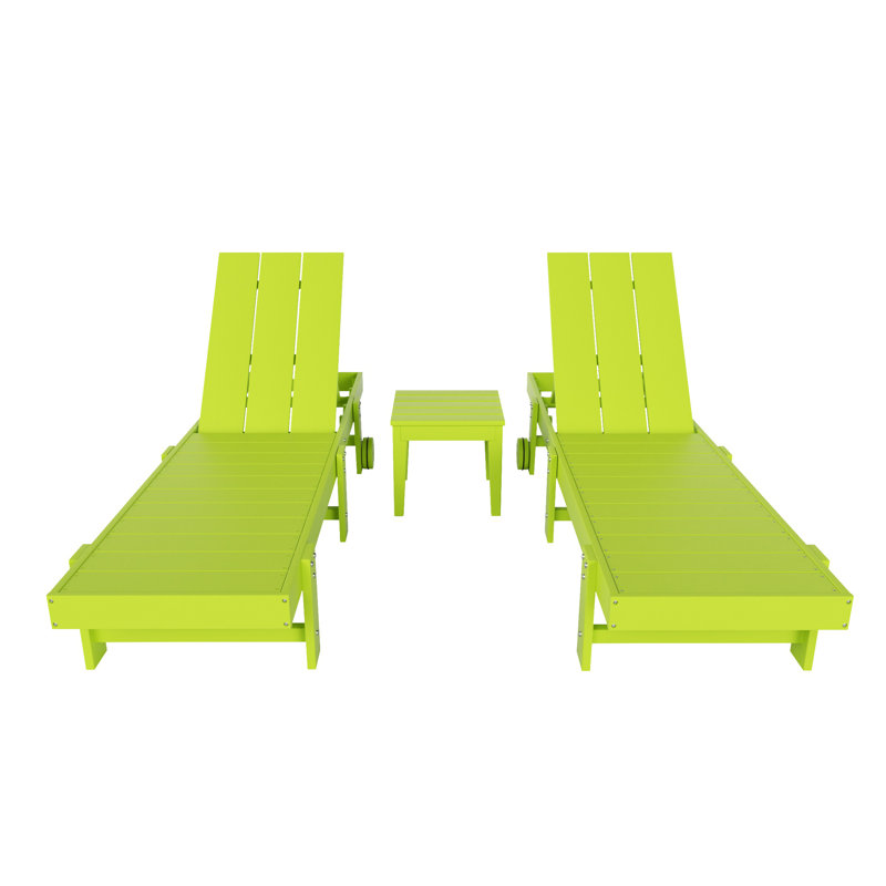 Joubert 77.6" Long Outdoor All-Weather Poly Reclining Single Chaise Set with Table, Lime