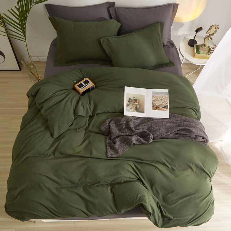  Breathable Washed Microfiber Duvet Cover Set, King Duvet Cover + 2 King Shams, Army Green