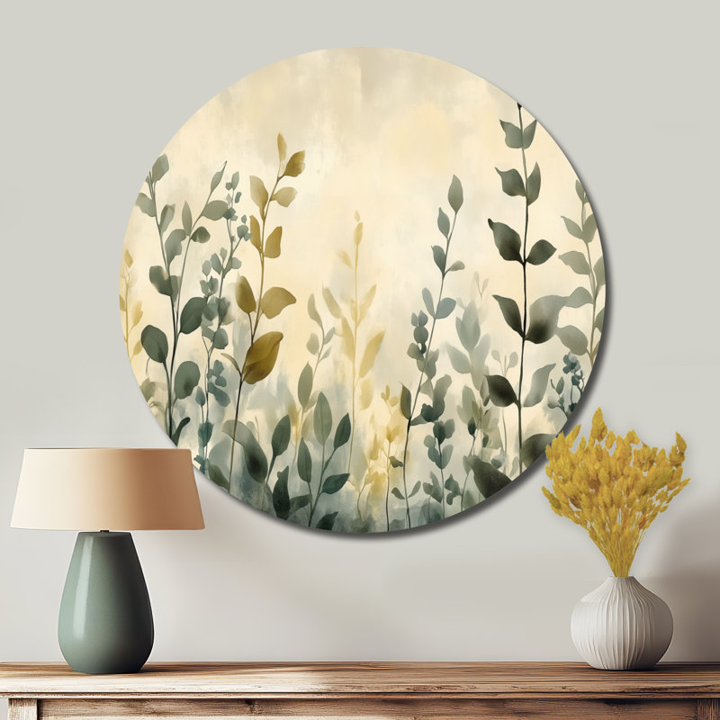 «Neutral Herb Horizon I» - Décoration murale botanique en métal beige, H 23 po x l 23 po