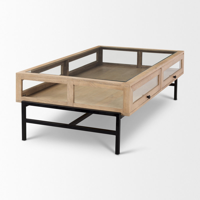 Table basse à 4 pieds avec rangement, 15 po x 49,5 po x 29,5 po, Marron clair, Noir