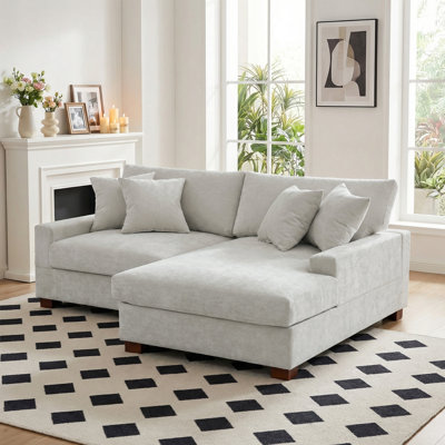 2 - Piece Upholstered Offehite Chenille Modular Sectional Sofa with Armrests & Throw Pillows