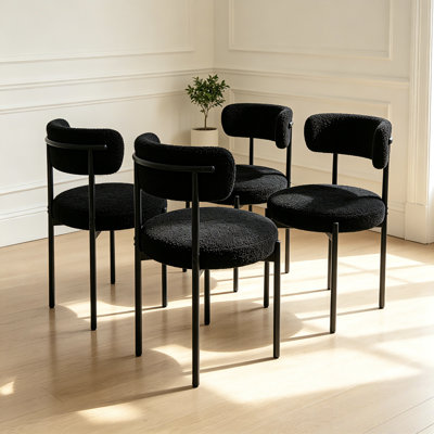 Black Teddy Fabric Dining Chairs With Metal Legs, Set Of 4