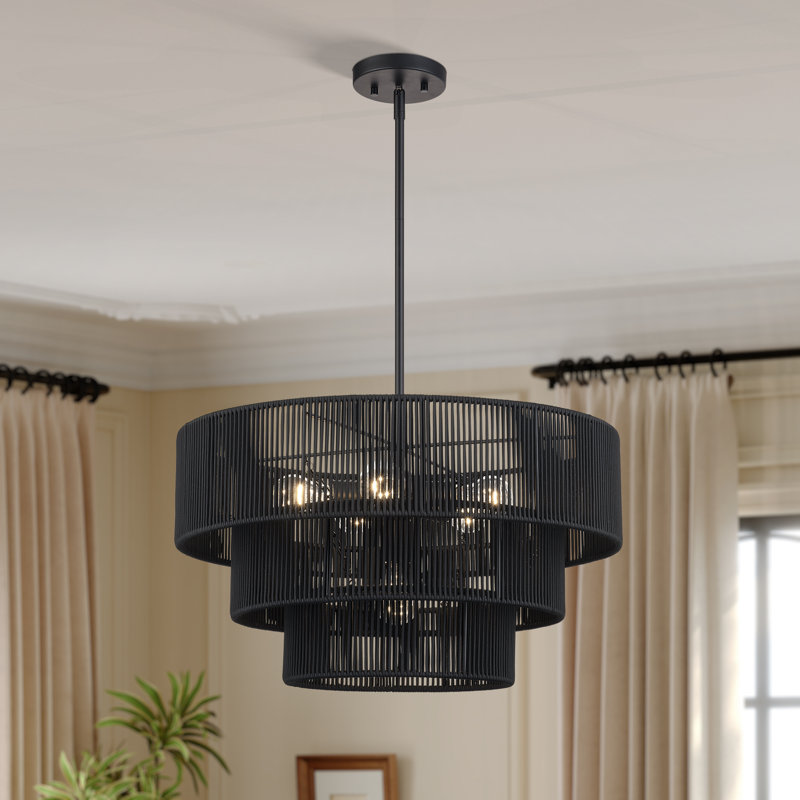 Lustre suspendu 6 lumières Asllan, Noir mat, Noir