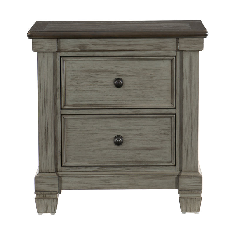 Transitional-Rustic Style Nightstand, Antique Grey/Coffee