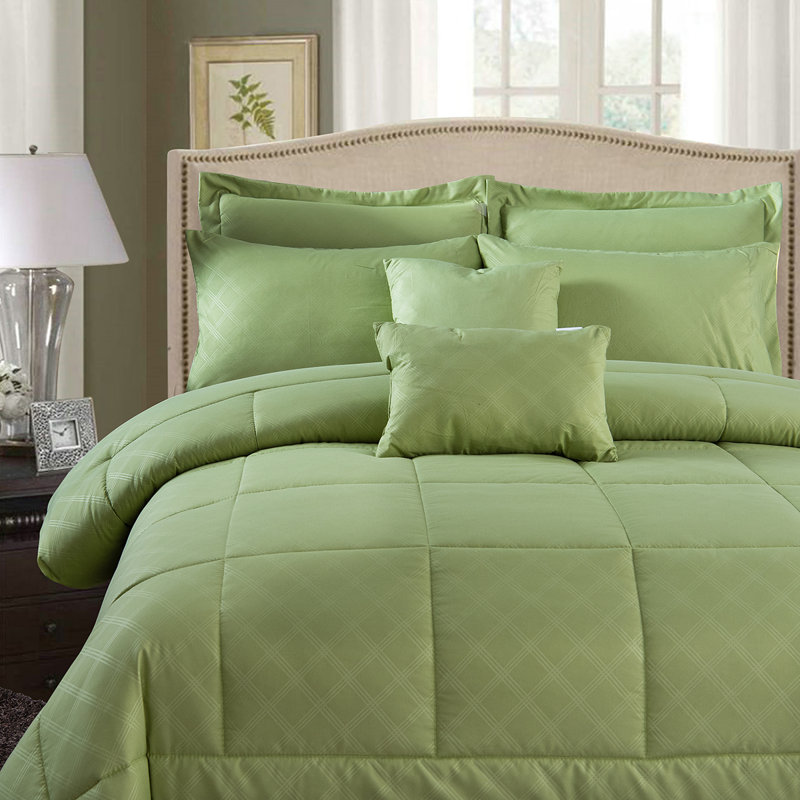 Jersey Knit Plaid Comforter, Twin Comforter + 7 Additional Pieces, Taupe