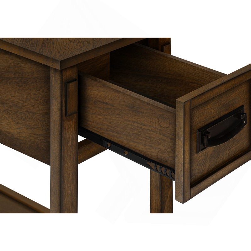 Table d'appoint, table de bout, table d'appoint, table de chevet, 2 niveaux, étroit, tiroir de rangement, placage brun, transitionnel