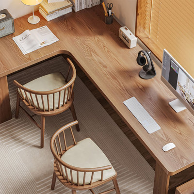 Bureau d'écriture en bois massif en L de couleur châtaignier clair