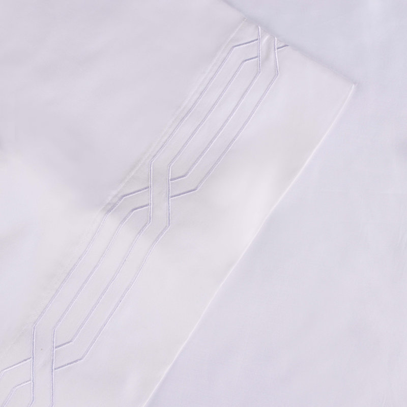 Geometric Embroidered Scroll 1200 Thread Count Certified Egyptian Cotton Bed Sheet Set, King, White