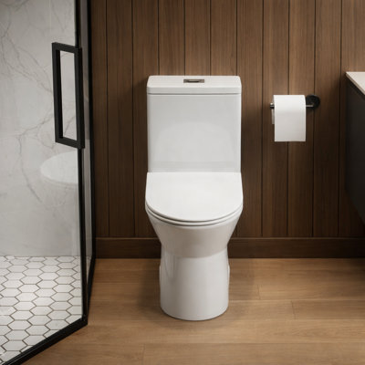 Sanoxis One-piece Elongated Toilet, 17" Ada Chair Height, 1.28 Gpf Siphonic Flush, Side-press Dual-flush, Soft-close Seat