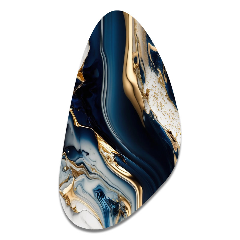 Abstract Geode Waves Blue V - Abstract Irregular Shape Metal Print, Blue Asymmetrical Metal Wall Art, 39" H x 21" W x 1" D