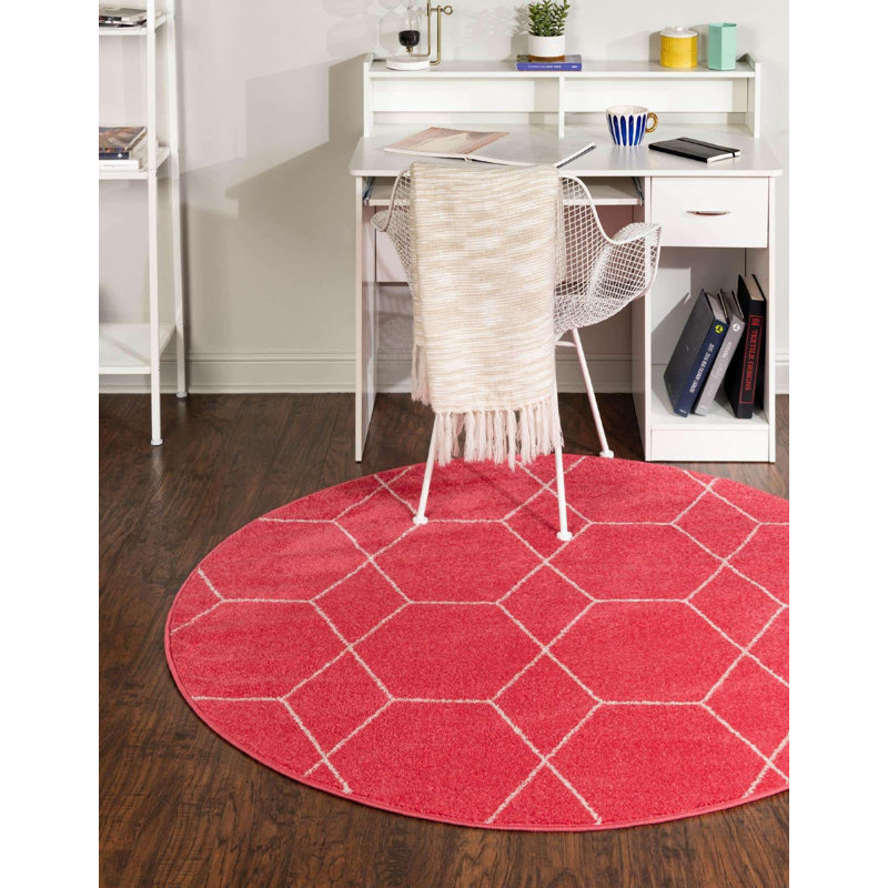 Tapis contemporain Tellaro couleur cerise, Rond 4 pi