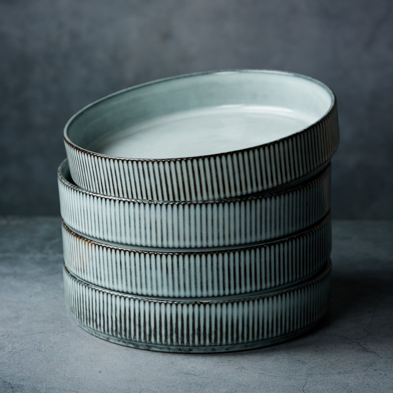 Stoneware Pasta Bowl Set (Set of 4), Smoky Blue