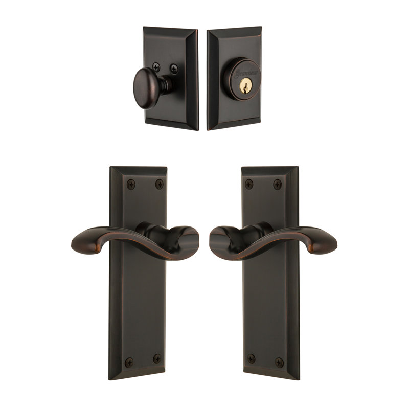 Fifth Avenue Entry Lever Set with Deadbolt, Timeless Bronze