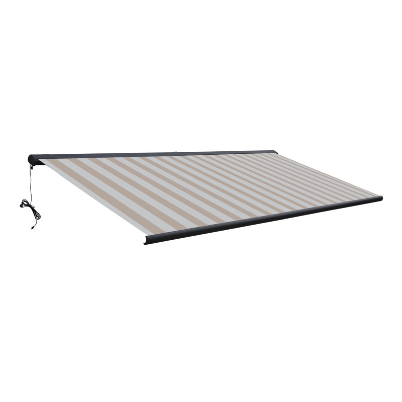 Italian Series Full Cassette Motorized Patio Awning With App + Remote, Beige Striped, 20' W x 10' D