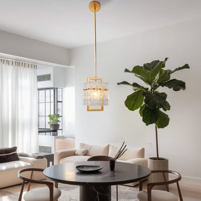 1-Light Adjustable Pendant Light With Seeded Glass Shade, Rectangle Chandelier For Kitchen, Dining Room