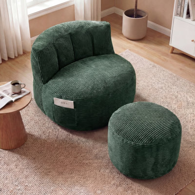 Oversized Adult Bean Bag Chair With Ottoman, Corduroy Fabric Lazy Sofa, Plump Shredded Foam Filled, Soft Fluffy & Portable, Back Support For Napping & Gaming