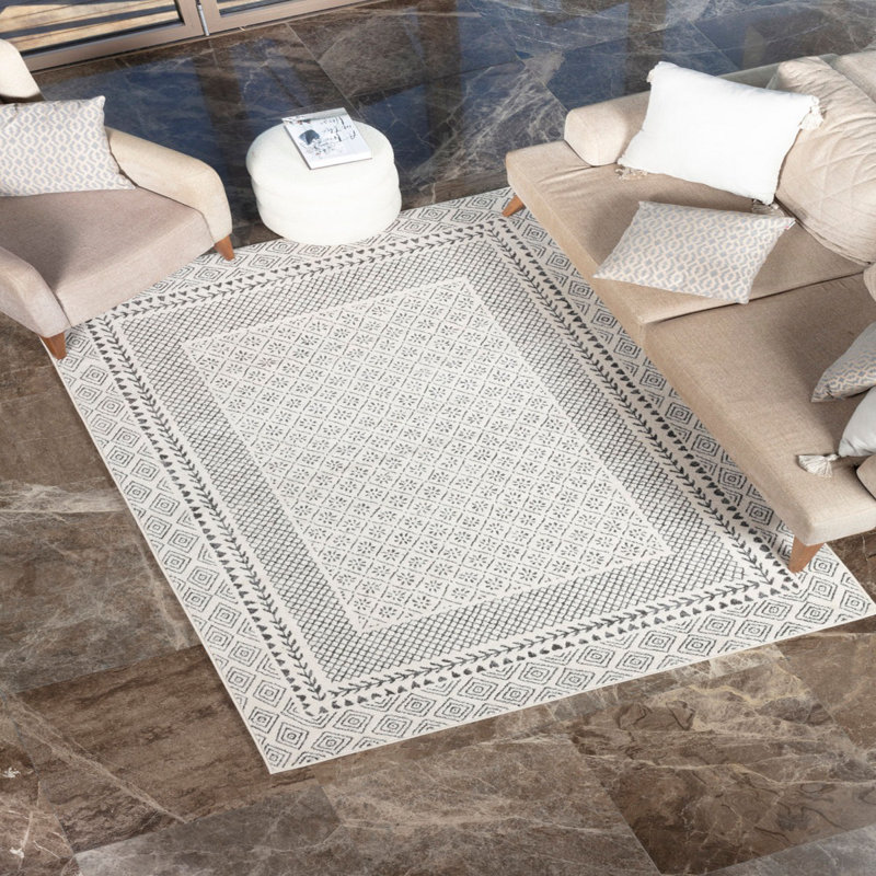 Light Beige Traditional Rug, Bordered Stain Resistant Rug For Living Room, Dining Room, Bedroom, Rectangle 140 x 200 cm