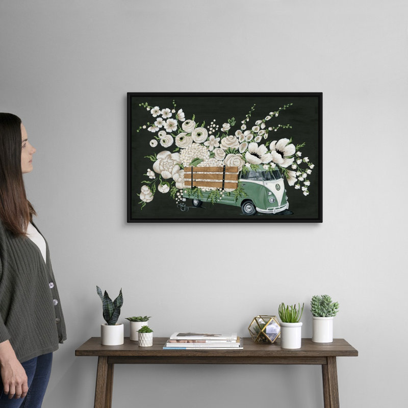 VW bus-noir-reproduction d’art sur toile, H 22 po x l 32 po x P 1,75po, Cadre noir