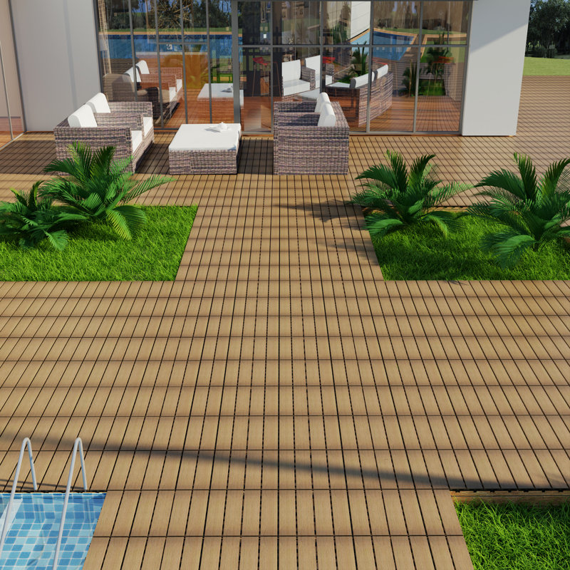 Paquet de 11 tuiles de patio en bois-plastique pour terrasse, Chêne