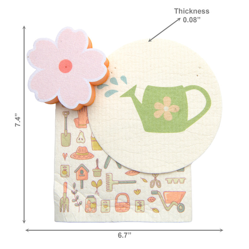 Marlee 3Pc Cleaning Set Dish Cloth & Sponge Spring Garden - Set Of 6