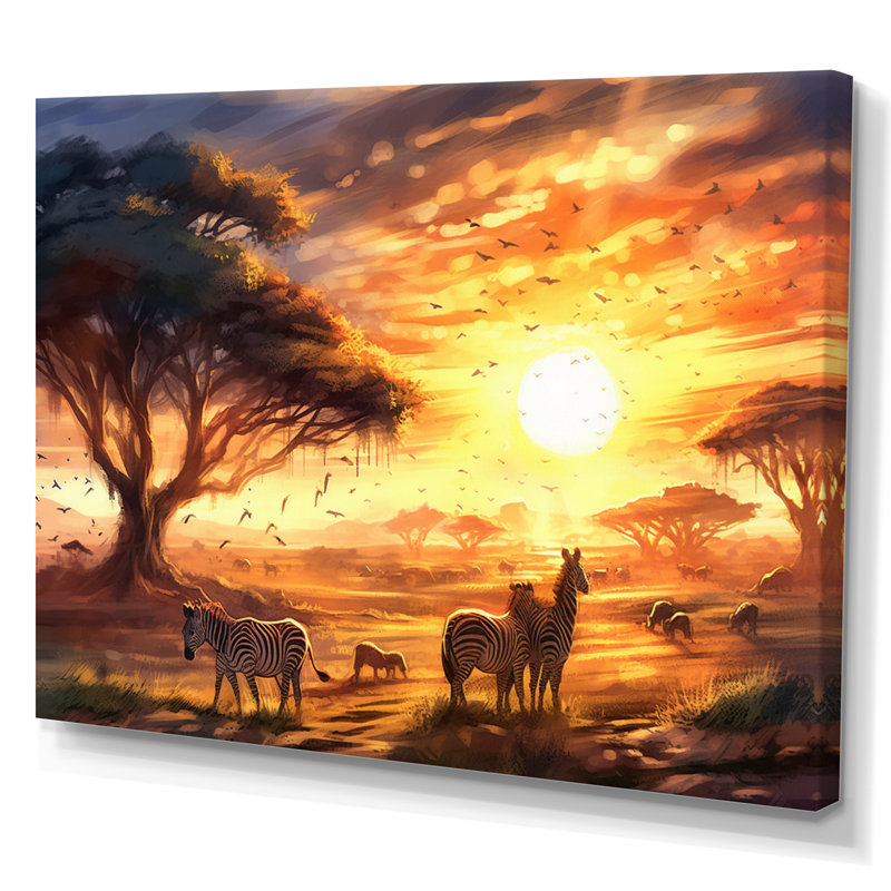 Safari zébré orange orange sur toile, H 34 po x l 44 po x P 1,5 po, Toile tendue
