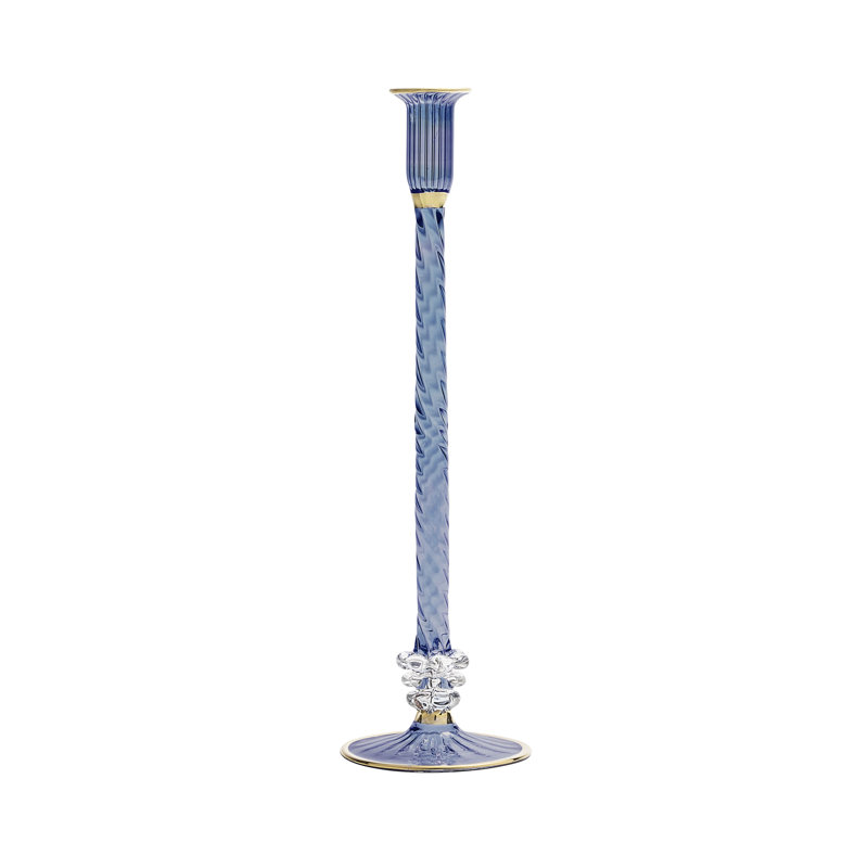 F2023 14'' H Glass Tabletop Candlestick, Blue
