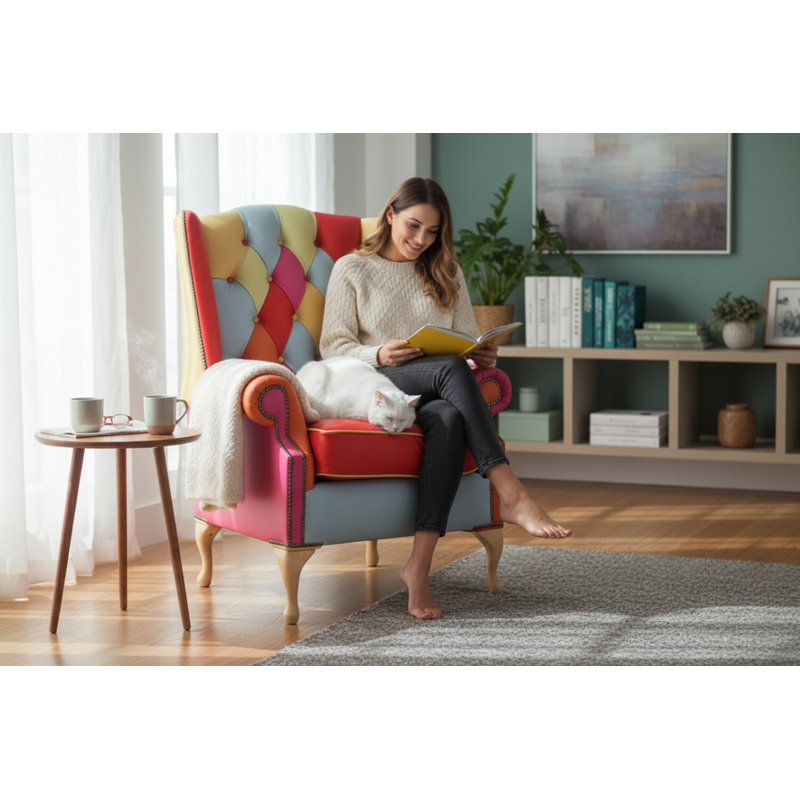 1 Seater Genuine Leather Loveseat, Red/Pink, Natural