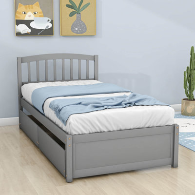 Base de lit plateforme simple à 2 tiroirs avec tête de lit