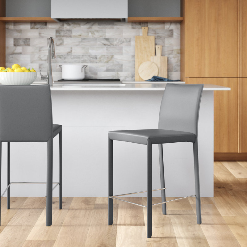 Gilson Upholstered Counter Stool, Grey Faux Leather, Counter Stool (26" Seat Height)