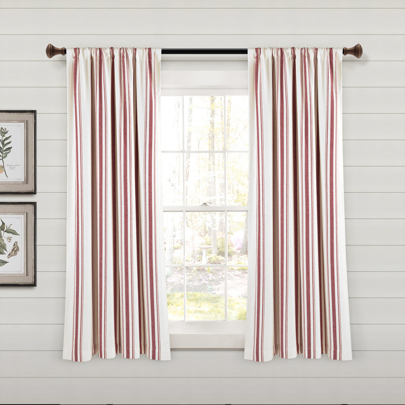 Cotton Blend Semi Sheer Curtain Pair, Red, 42" W x 95" L