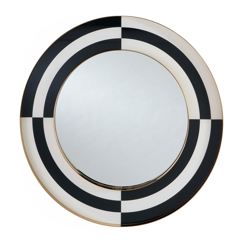 36" Black, White, and Gold Op Art Wall Mirror