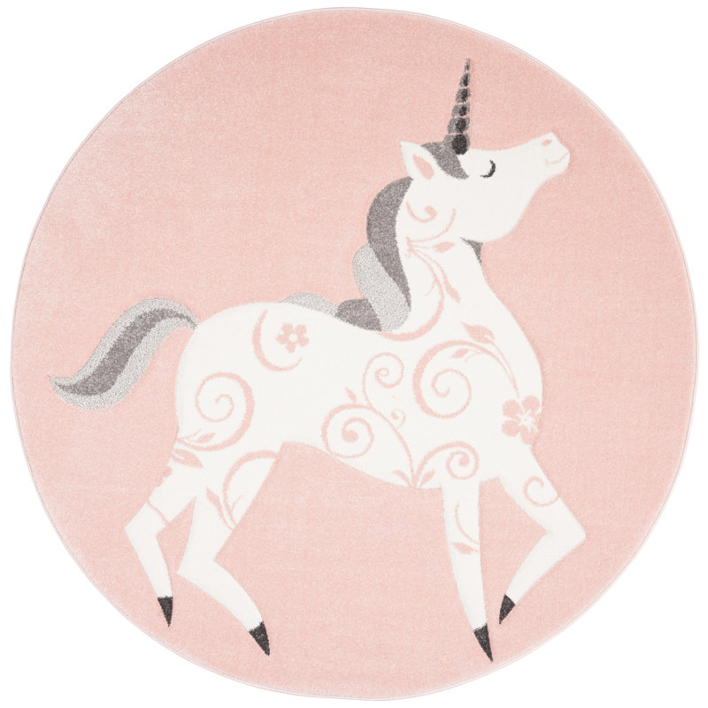 Pink/Ivory Area Rug, Round 5'3"