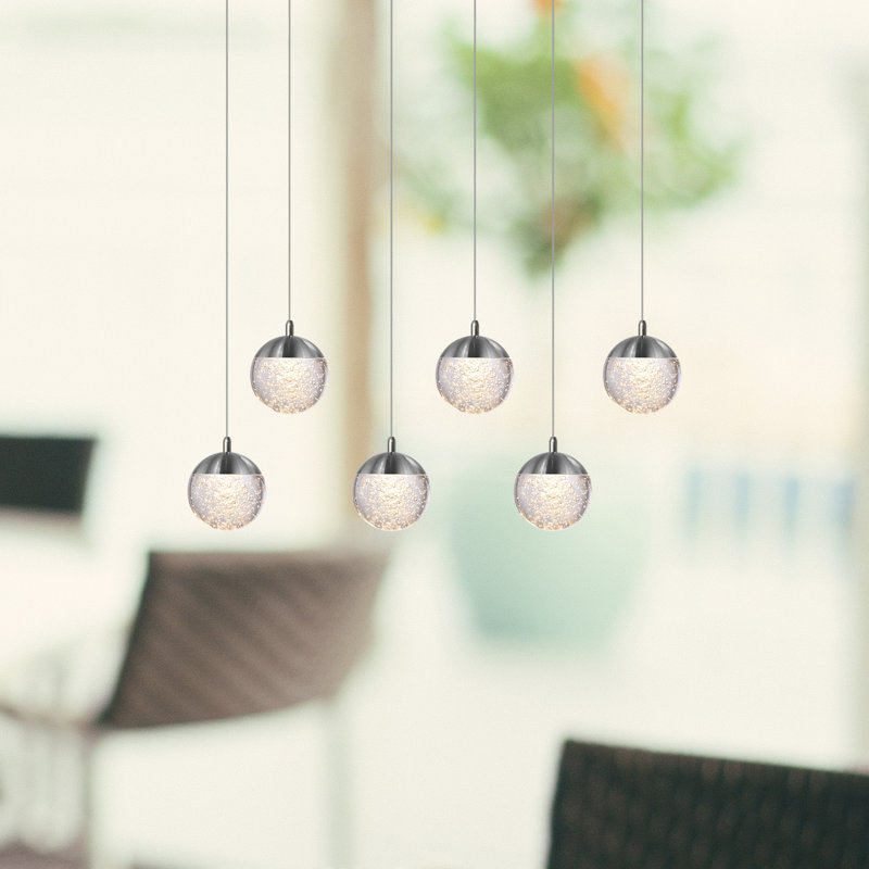 Luminaire suspendu sphère 6 lumières DEL Heatherly, Nickel