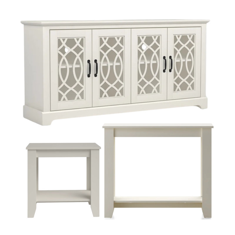 Weddel Basilico Transitional Coordinated 3 Piece Living Room Furniture Set, Ivory