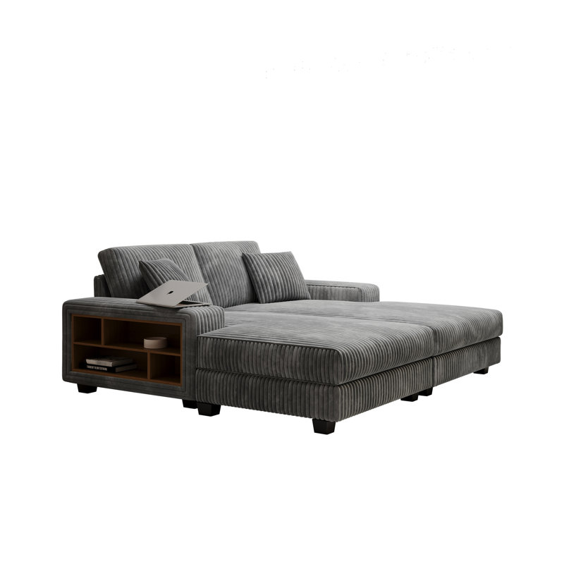 Option gris foncé moelleux : Canapé-lit convertible avec rangement, 2 sections pour salon, structure en bois, rangement : Canapé-lit en velours côtelé, solide