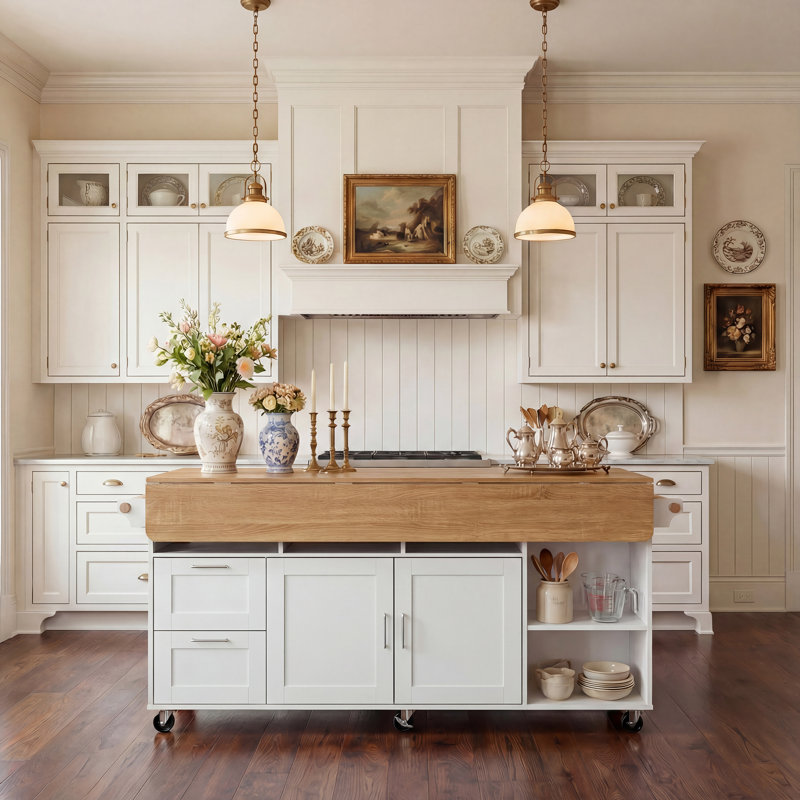 63"W  Kitchen Island With Leaf