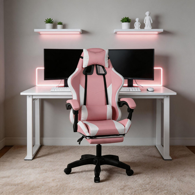 Neuro Fully Adjustable Gaming Computer Chair with Footrest and Lumbar Support, Pink Black