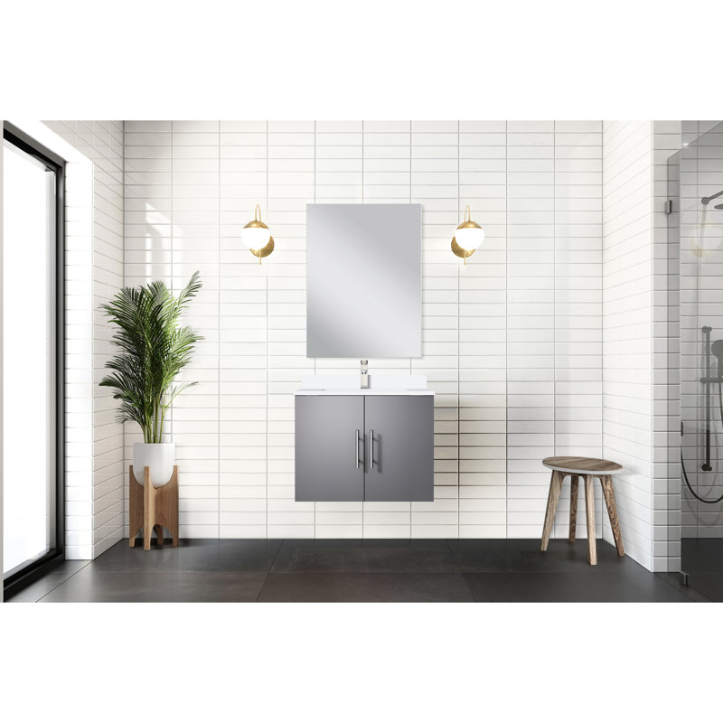 Meuble-lavabo gris foncé de l 24 po x P 22 po, comptoir en quartz blanc avec robinet et miroir de 18 po - construction durable et comptoir de 24 po avec résistance aux égratignures