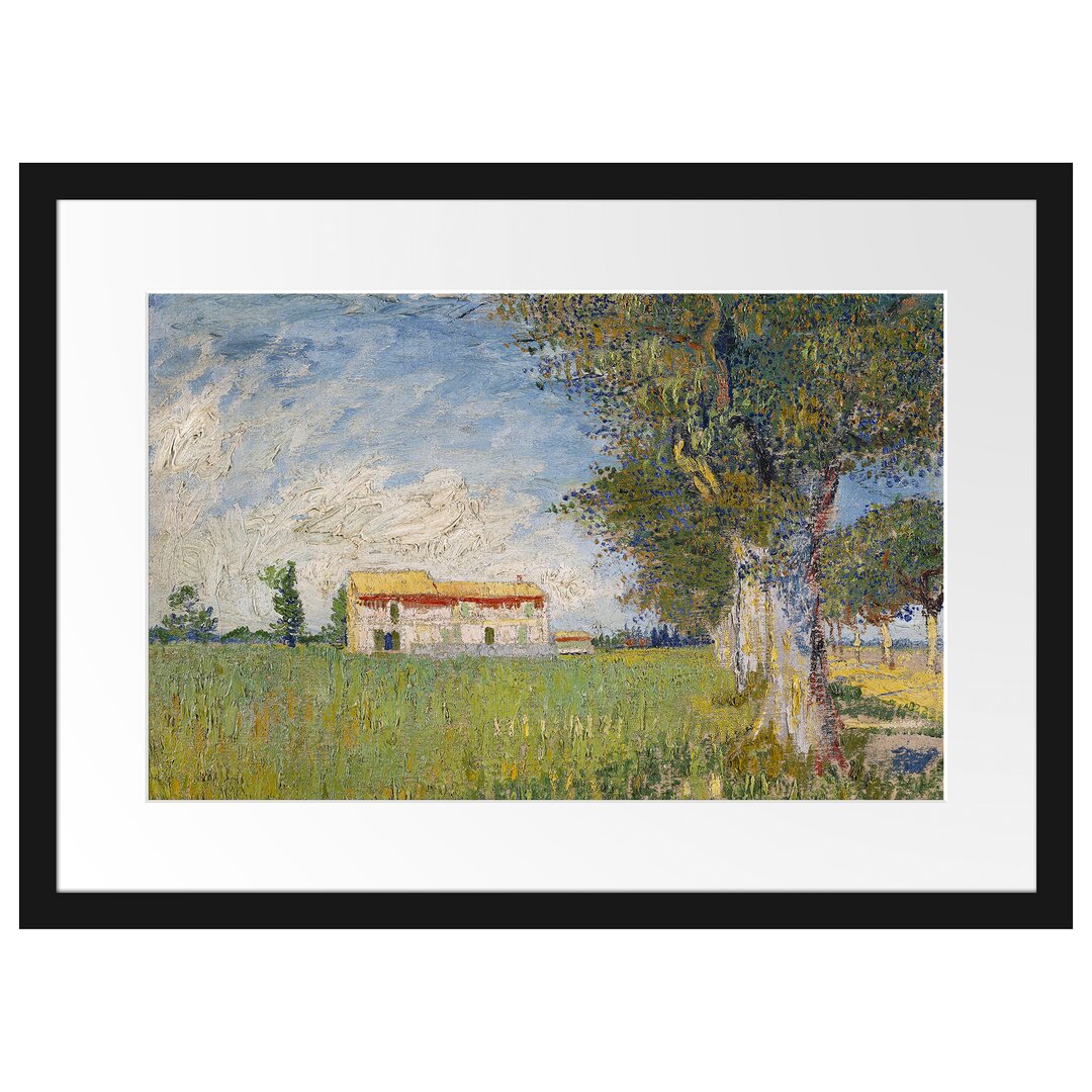 Gerahmter Kunstdruck Farmhouse in Wheat Field von Vincent Van Gogh