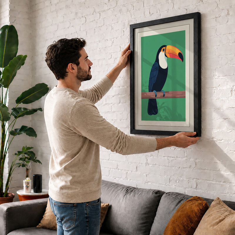 Toucan on Branch Modern - Framed Print, A2 - 59.4 x 42.0 cm, Oak