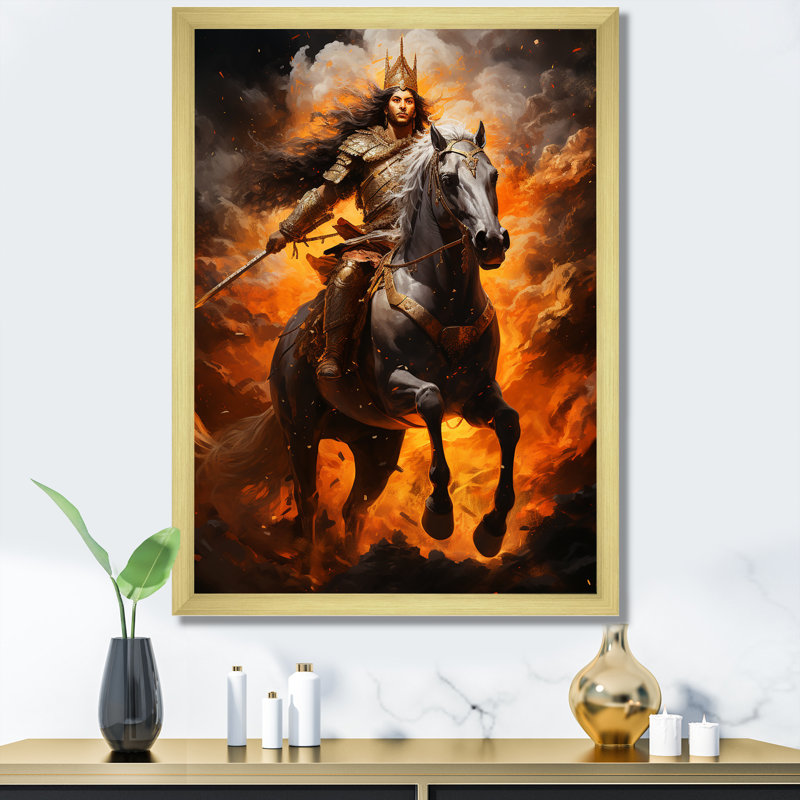 «Hinduism Suryas Dawn Orange», reproduction d'art sur toile, Cadre doré simple, H 32 po x l 24 po x P 1 po