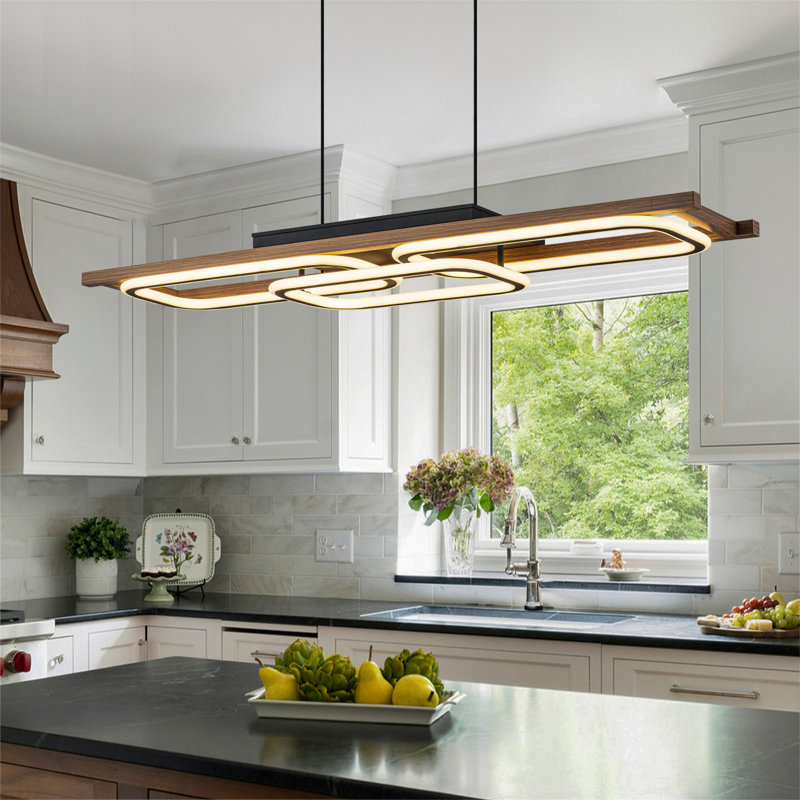 43" Modern Natural Wood Finish Linear Triple-Frame Integrated LED Pendant