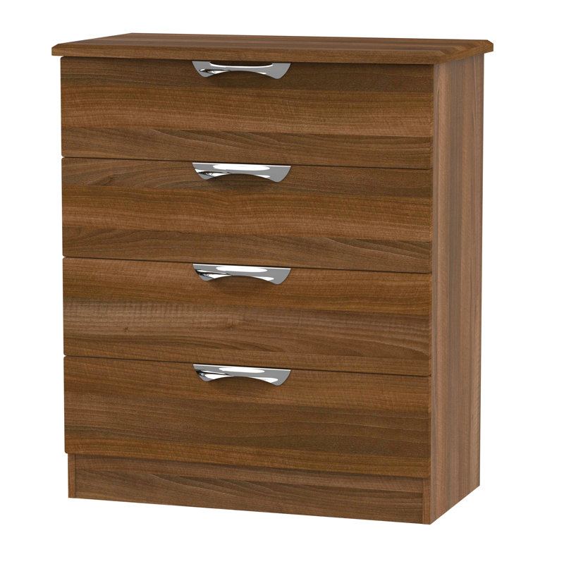 Fully Assembled Ratley 4 Drawer Chest of Drawers, Noche Walnut