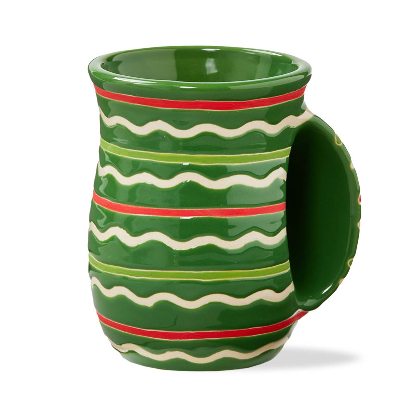 Festive Stripe Handwarmer Mug Green Multi Ceramic Everyday 18 Oz, Green
