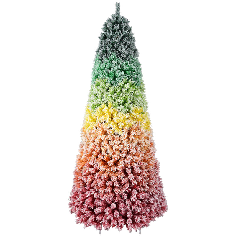 6Ft Rainbow Gradient Flocked PVC Christmas Tree, 6' H