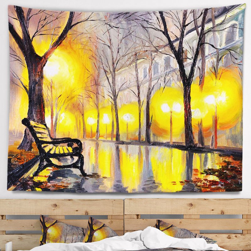 Paysage vide tapisserie de rue d'automne, H 32 po x l 39 po